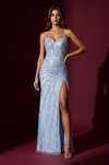 Kos Couture Formal Sequined Fitted Evening Gown