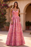 Kos Couture A Line Corset Jacquard Floral Dress with Metallic Accent