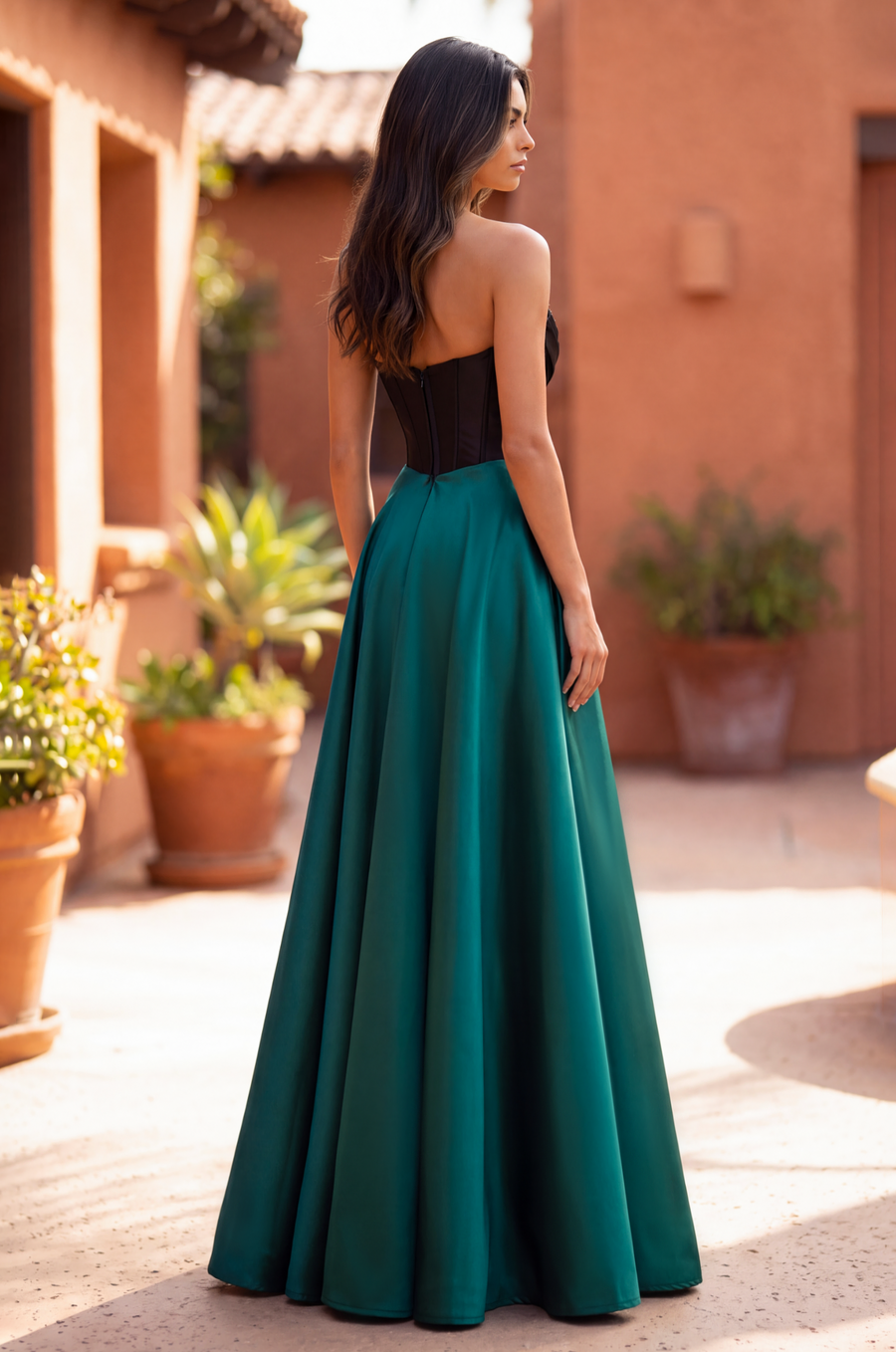 Formal A Line Satin Beaded Corset Evening Gown