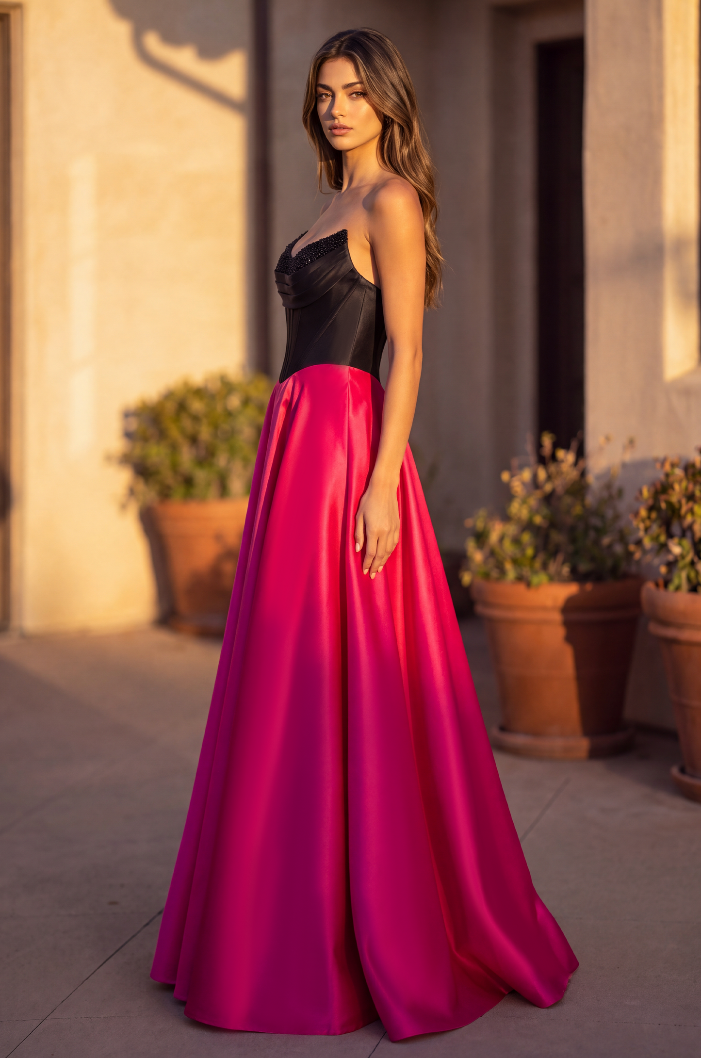 Formal A Line Satin Beaded Corset Evening Gown