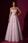 Kos Couture Prom Strapless 3D Floral Long Formal Dress