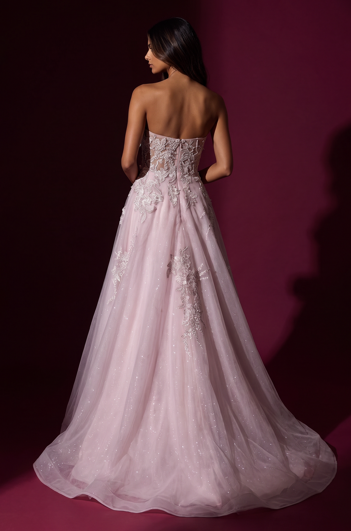 Kos Couture Prom Strapless 3D Floral Long Formal Dress