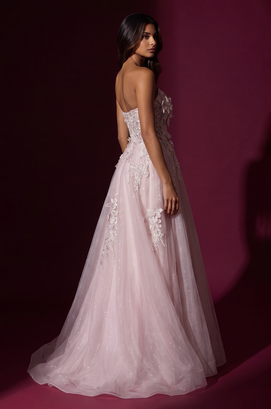 Kos Couture Prom Strapless 3D Floral Long Formal Dress