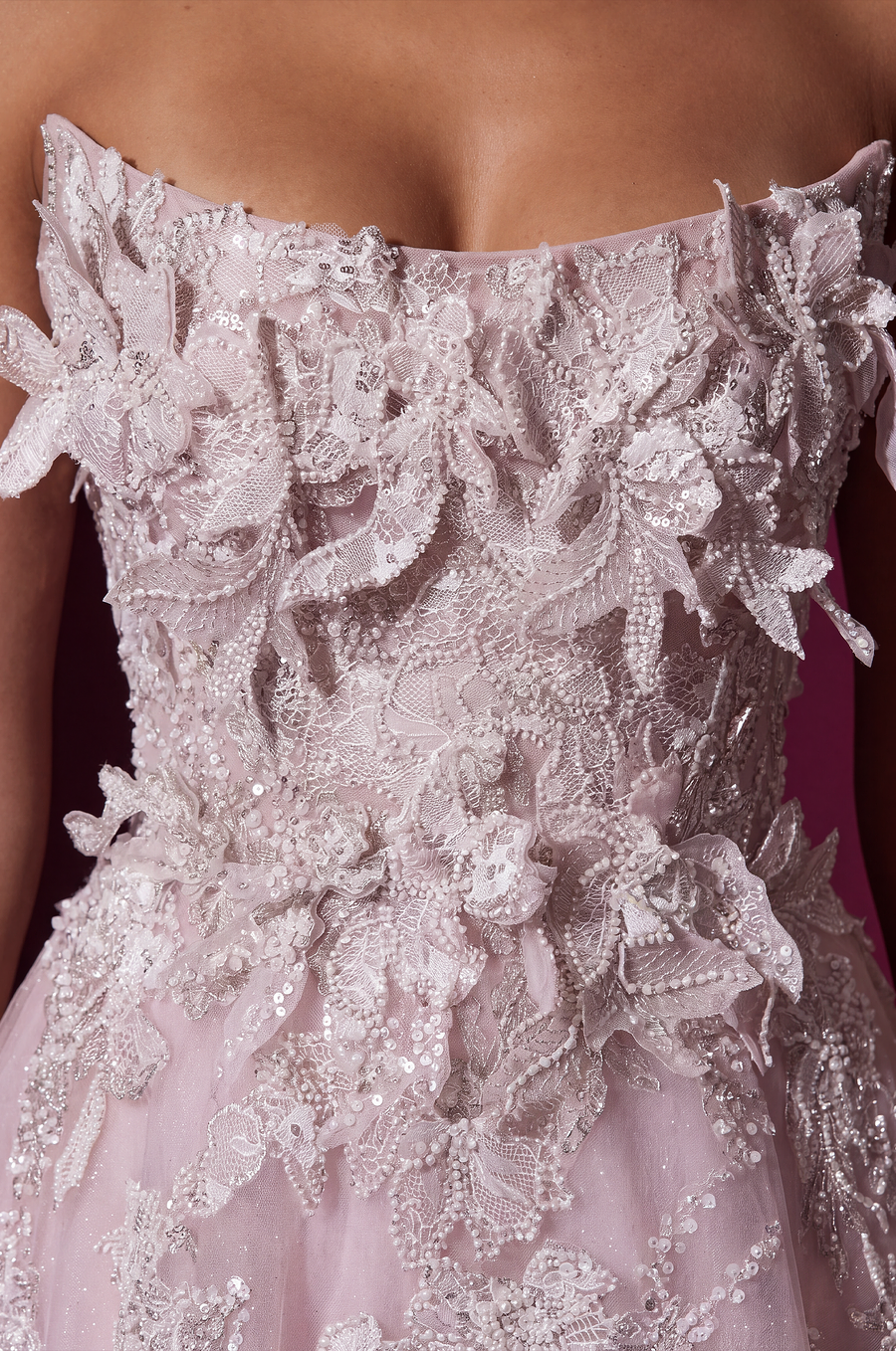Kos Couture Prom Strapless 3D Floral Long Formal Dress