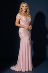 Kos Couture Off Shoulder Sequin Evening Gown Wholesale, front view