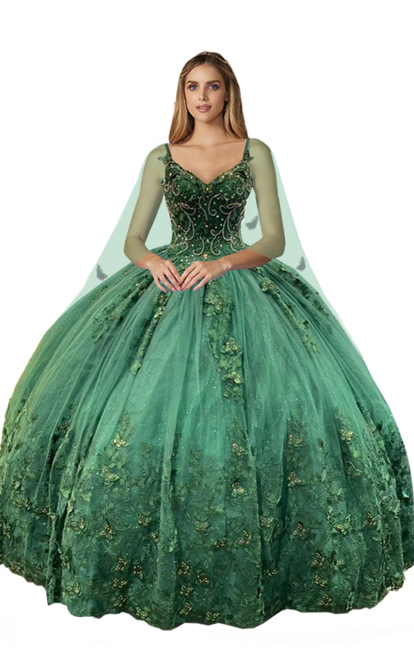 Kos Couture Sleeveless Long Quinceanera Dress Hunter Green
