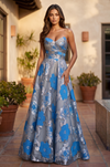 Kos Couture Prom Printed Floral Jacquard Formal Evening Dress