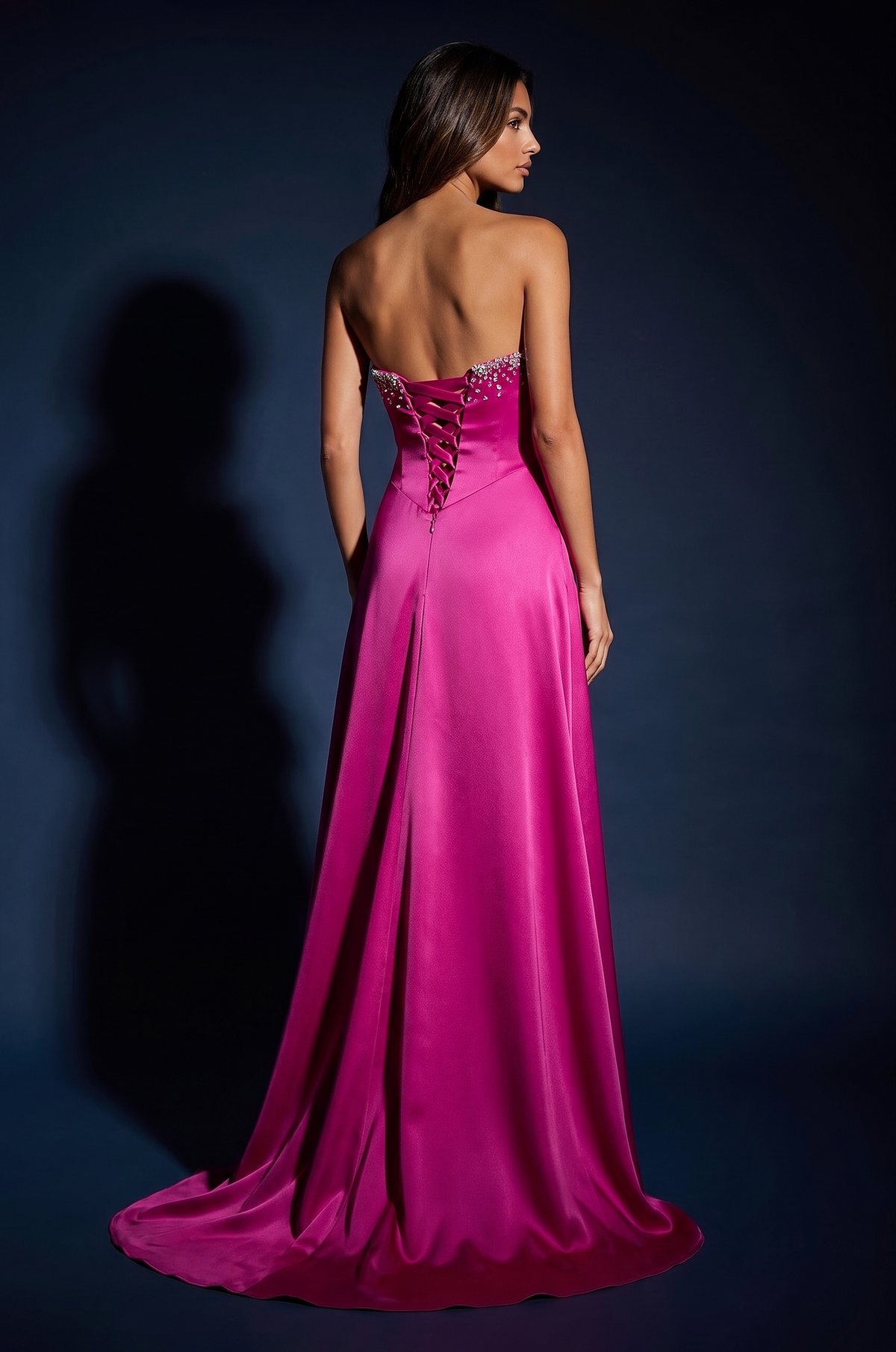 Kos Couture Prom Strapless Beaded Bow Satin Formal Dress