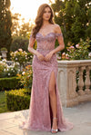 Kos Couture Fitted Off Shoulder Sequin Prom Formal Dress