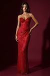 Kos Couture Formal Black Beaded Corset Long Evening Gown Dress