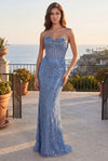 Kos Couture Long Beaded Formal Mermaid Corset Bodice Evening Dress