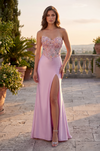 Kos Couture Long Fitted Stretch Satin Formal Corset Prom Dress