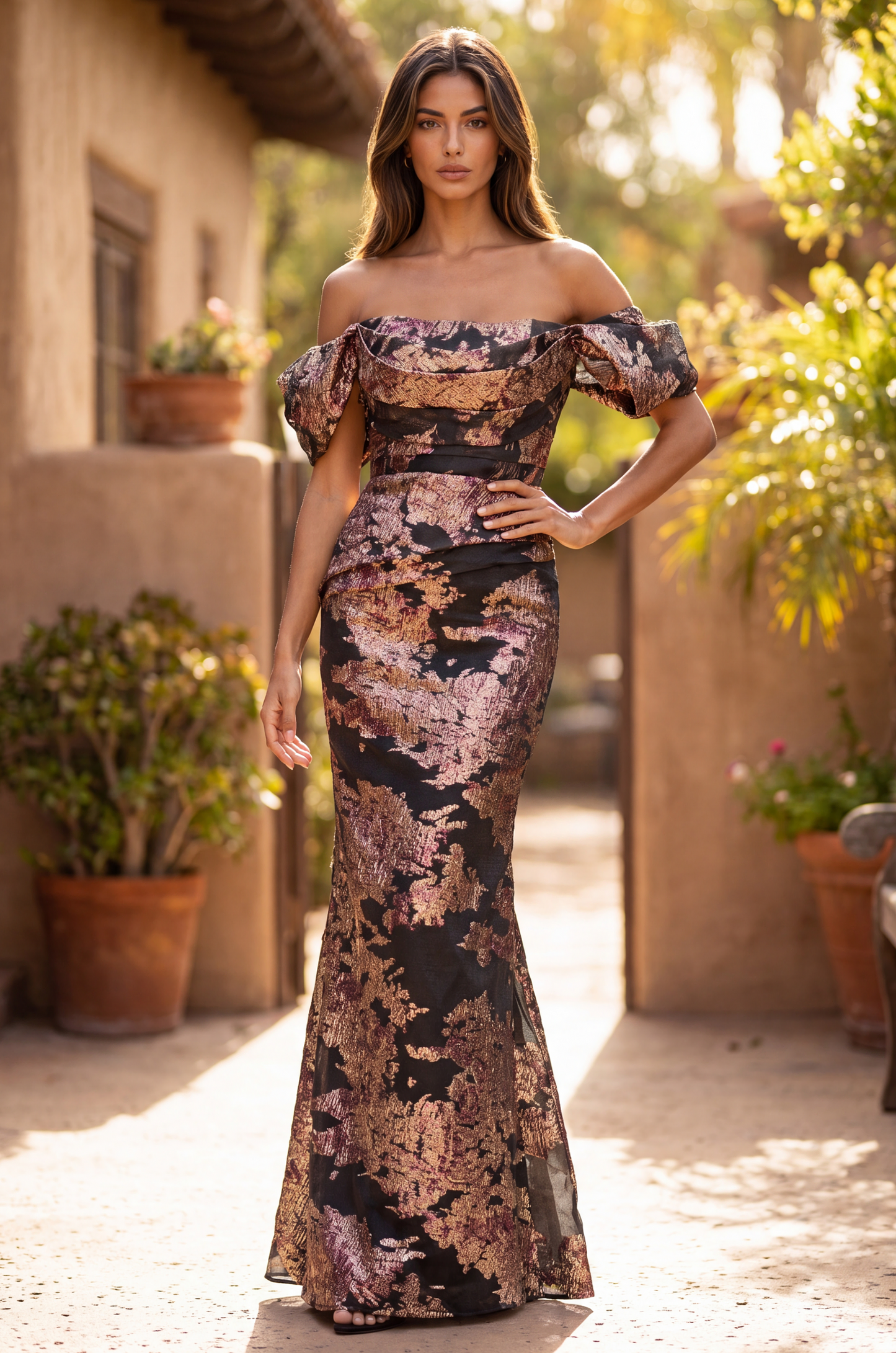Kos Couture Long Off Shoulder Formal Couture Evening Dress