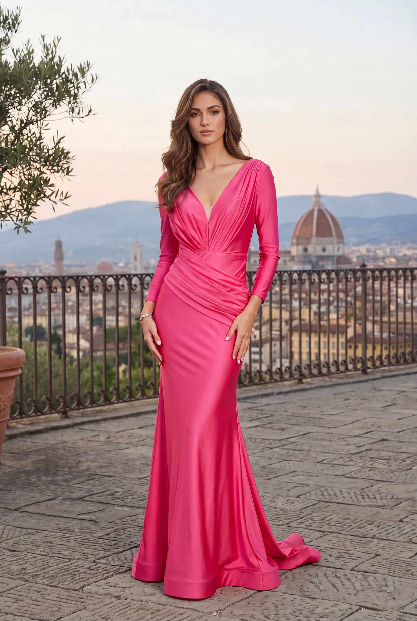 Kos Couture Long Sleeve Formal Fitted Evening Dress