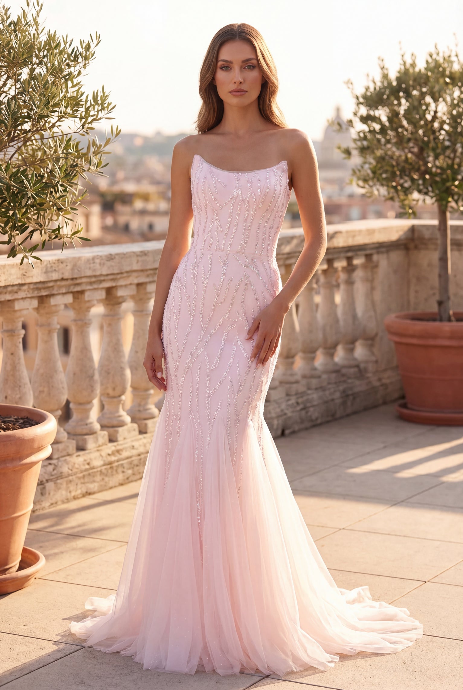 Kos Couture Long Mermaid Beaded Formal Evening Dress