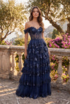 Kos Couture Long Corset Ruffled Prom Dress