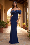 Kos Couture Ruffled Long Off Shoulder Formal Evening Dress
