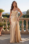 Kos Couture Corset Prom Long Dresss with Beaded Drape Slit