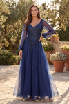 Kos Couture V Neck Long Sleeve Formal Evening Dress