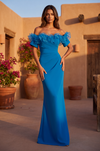Kos Couture Ruffled Long Off Shoulder Formal Evening Dress