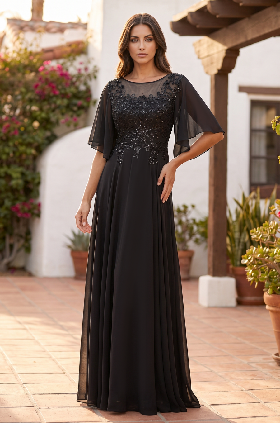Kos Couture Short Sleeve Mother of the Bride Dress