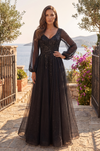 Kos Couture V Neck Long Sleeve Formal Evening Dress