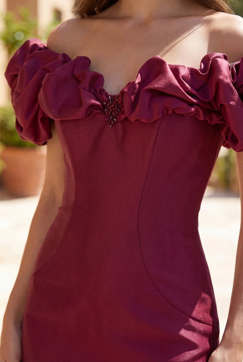 Kos Couture Ruffled Sleeve Long Formal Evening Dress