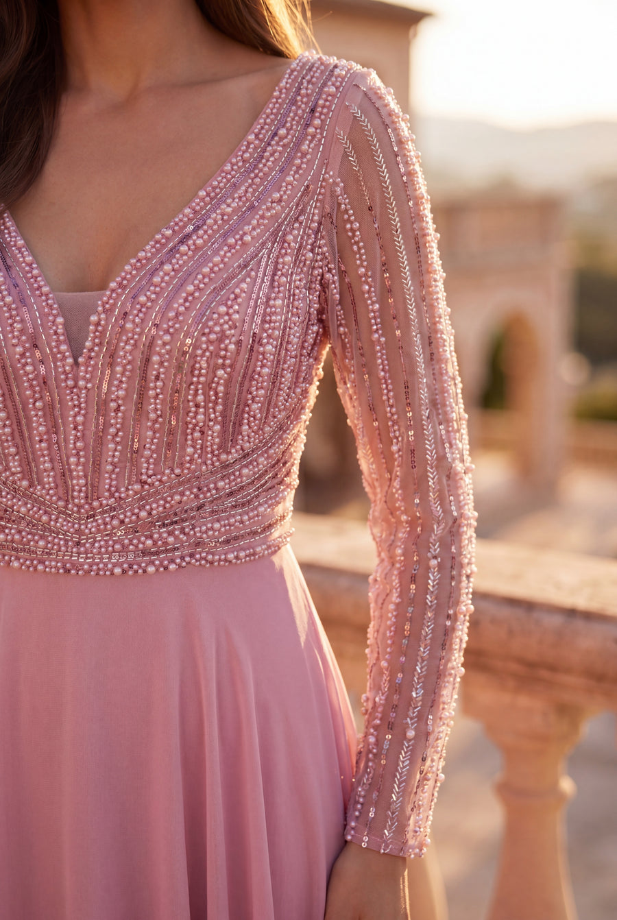 Kos Couture Beaded Long Sleeve Mother of the Bride Dress