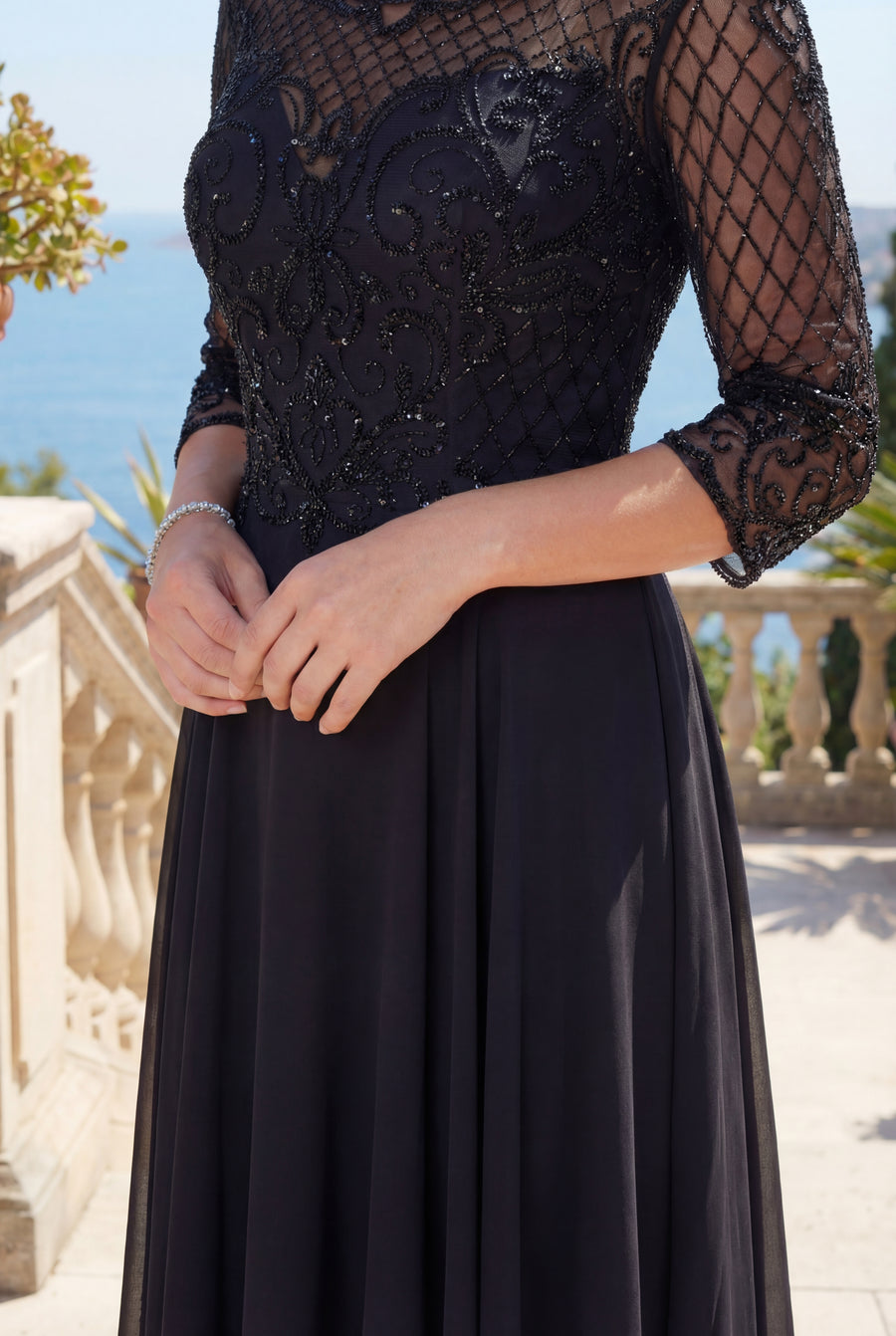 Kos Couture Long Sleeve Hand Beaded Mother of The Bride Dress
