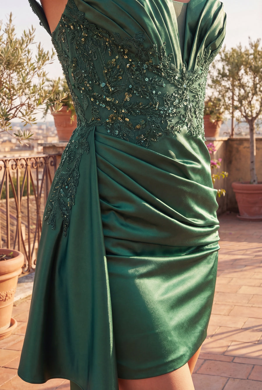 Kos Couture Short Fitted Satin Formal Cocktail Dress