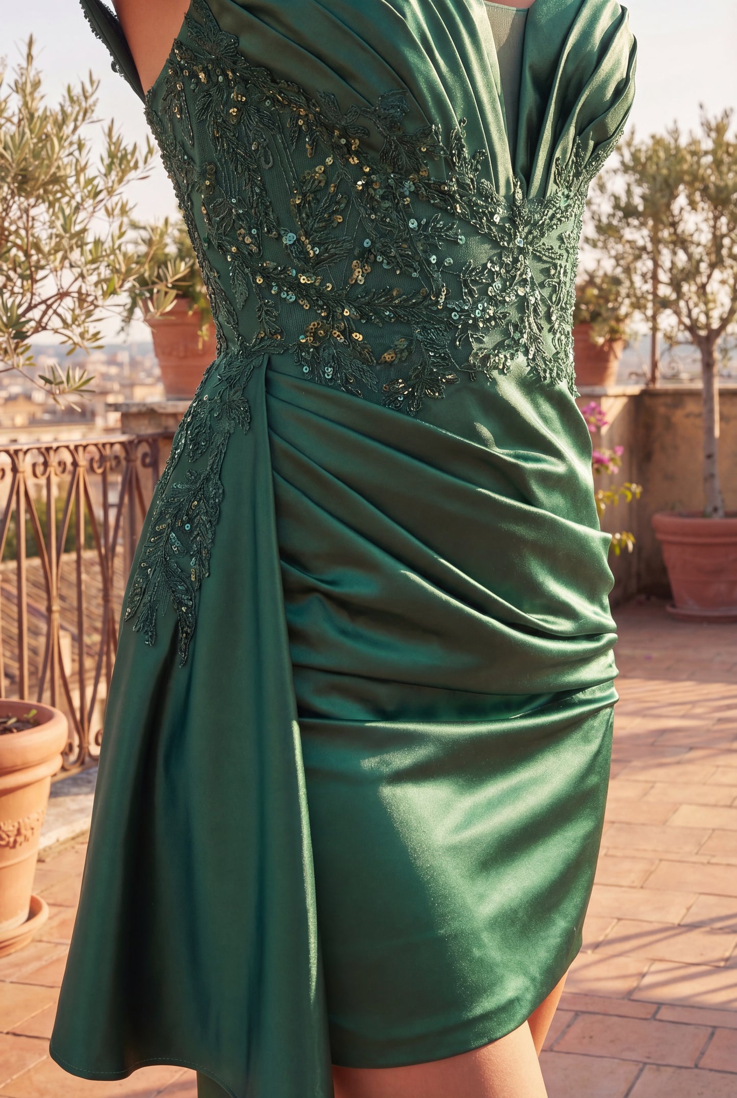 Kos Couture Short Fitted Satin Formal Cocktail Dress