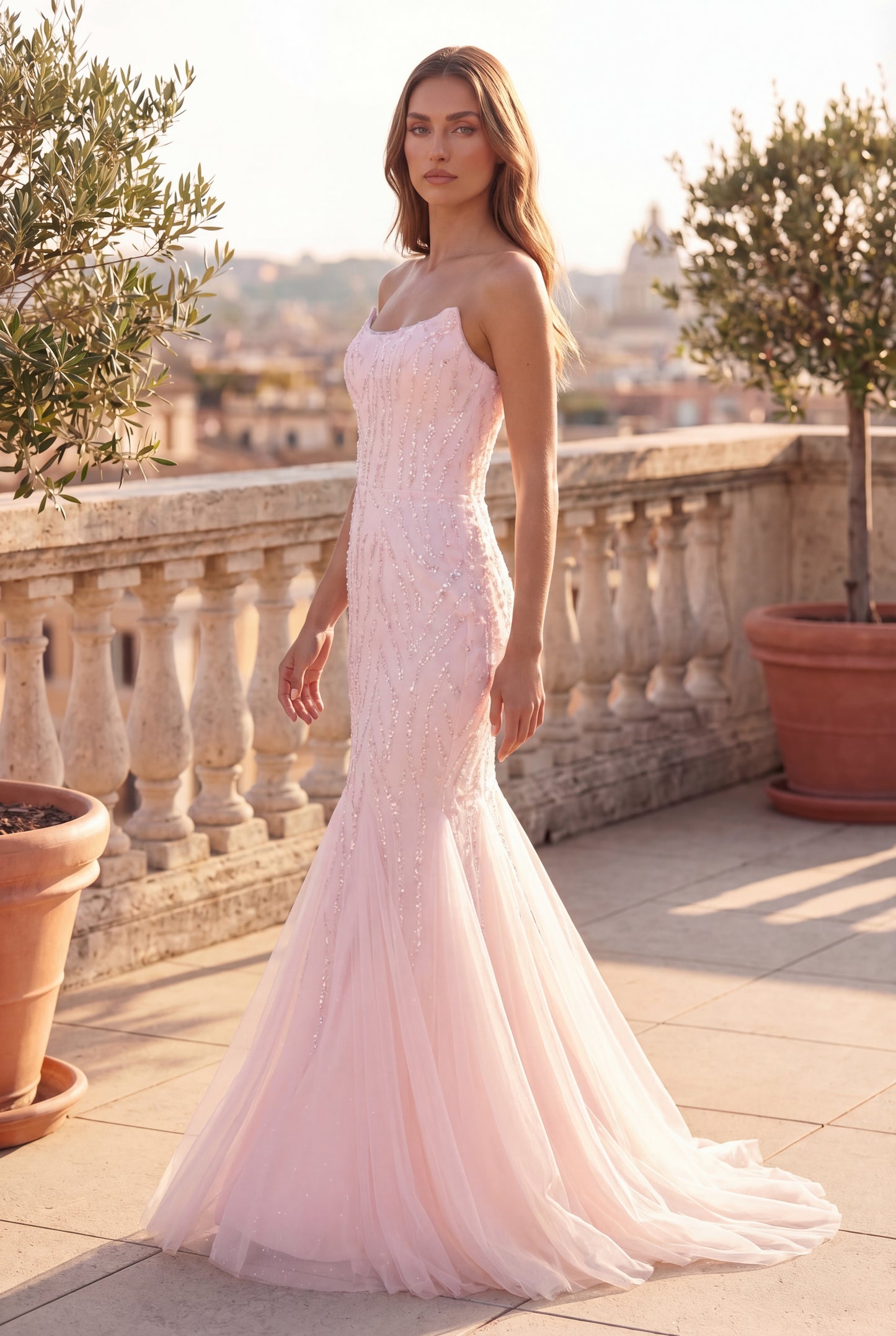 Kos Couture Long Mermaid Beaded Formal Evening Dress
