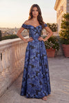 Kos Couture Off Shoulder Formal Floral Jacquard Evening Dress