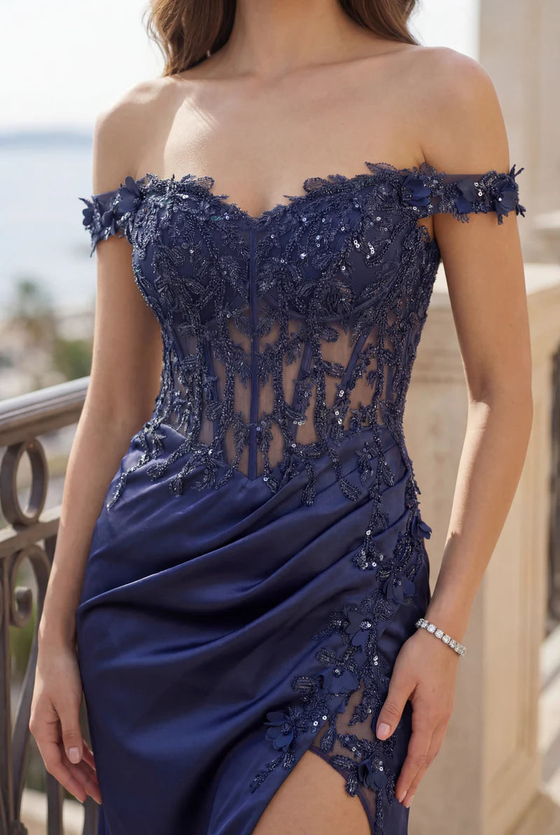Kos Couture Fitted Corset Off the Shoulder Formal Prom Dress