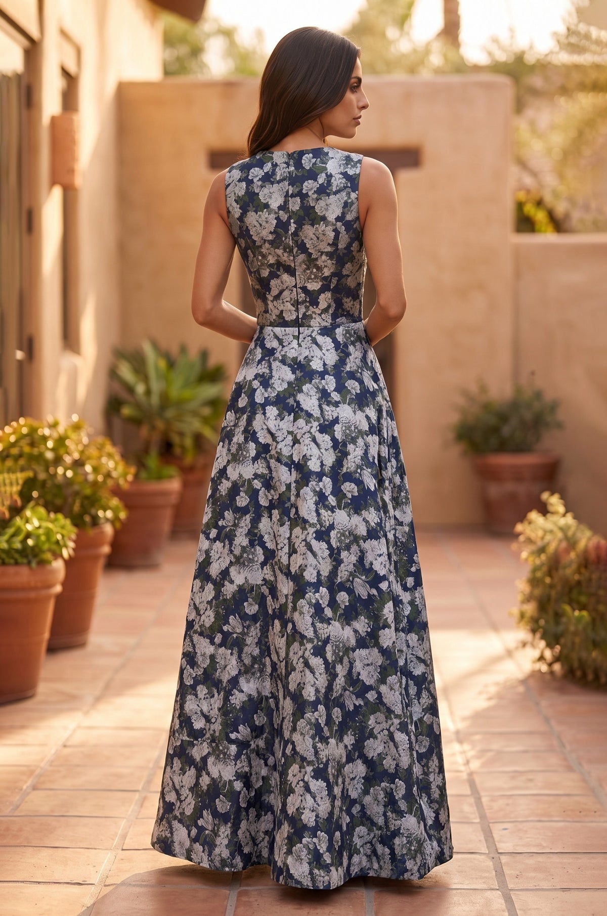 Kos Couture Formal Printed Floral Patterned Evening Dress
