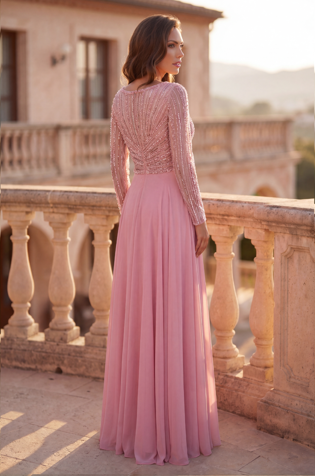 Kos Couture Beaded Long Sleeve Mother of the Bride Dress