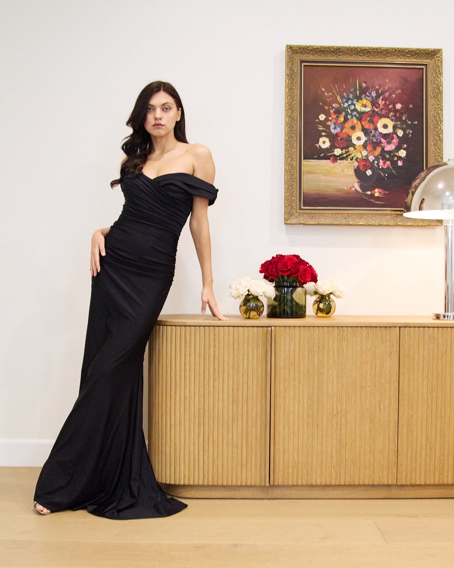 Kos Couture Long Stretch Formal Off Shoulder Dress