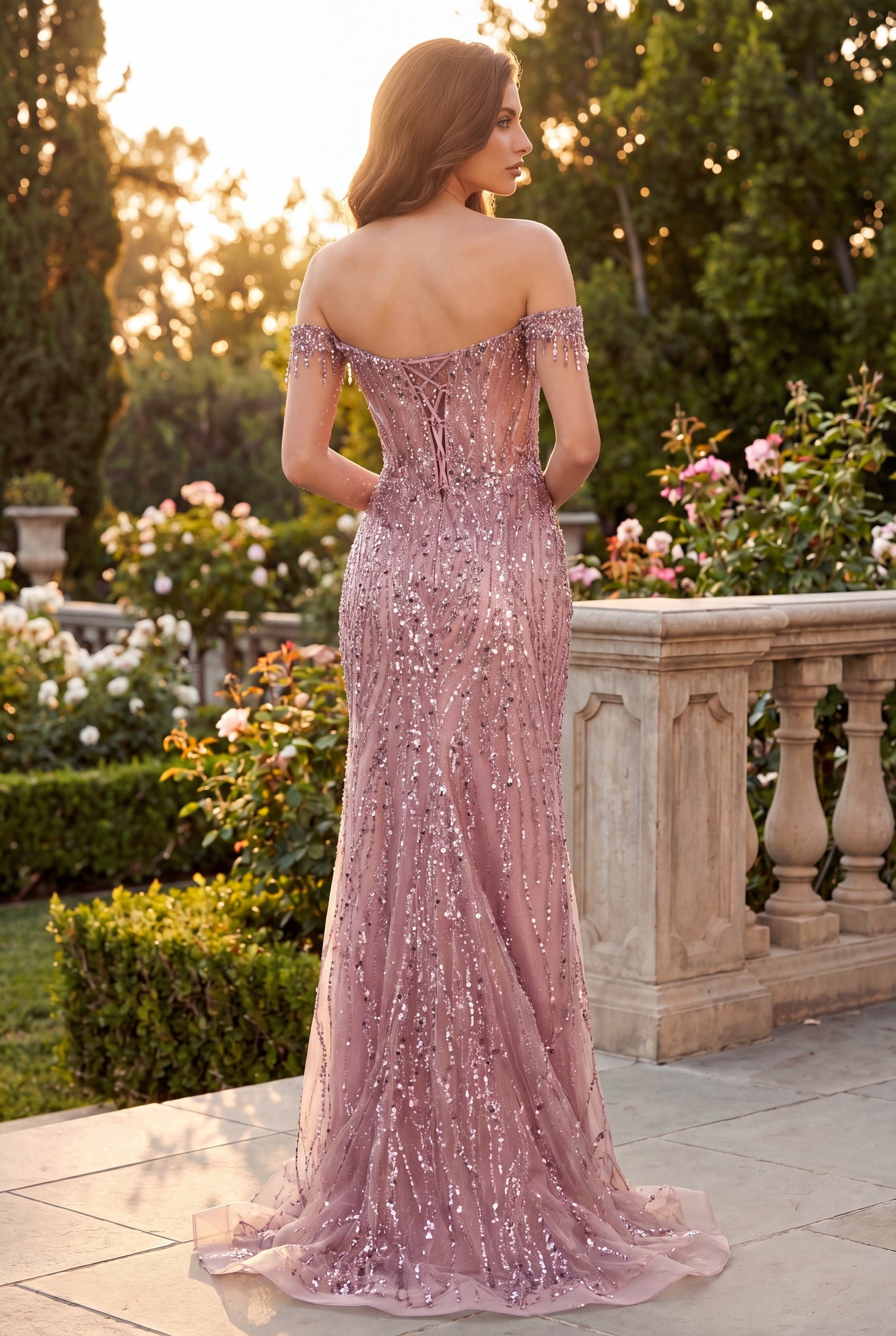 Kos Couture Fitted Off Shoulder Sequin Prom Formal Dress
