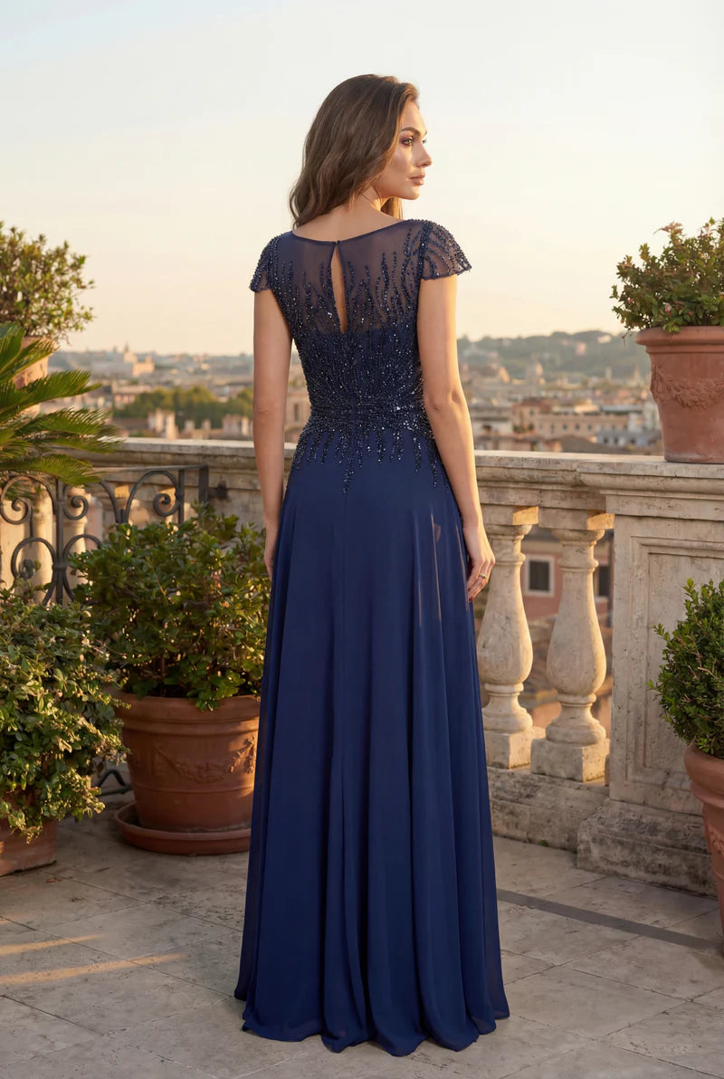 Kos Couture Beaded Bodice Long Formal A Line Evening Dress