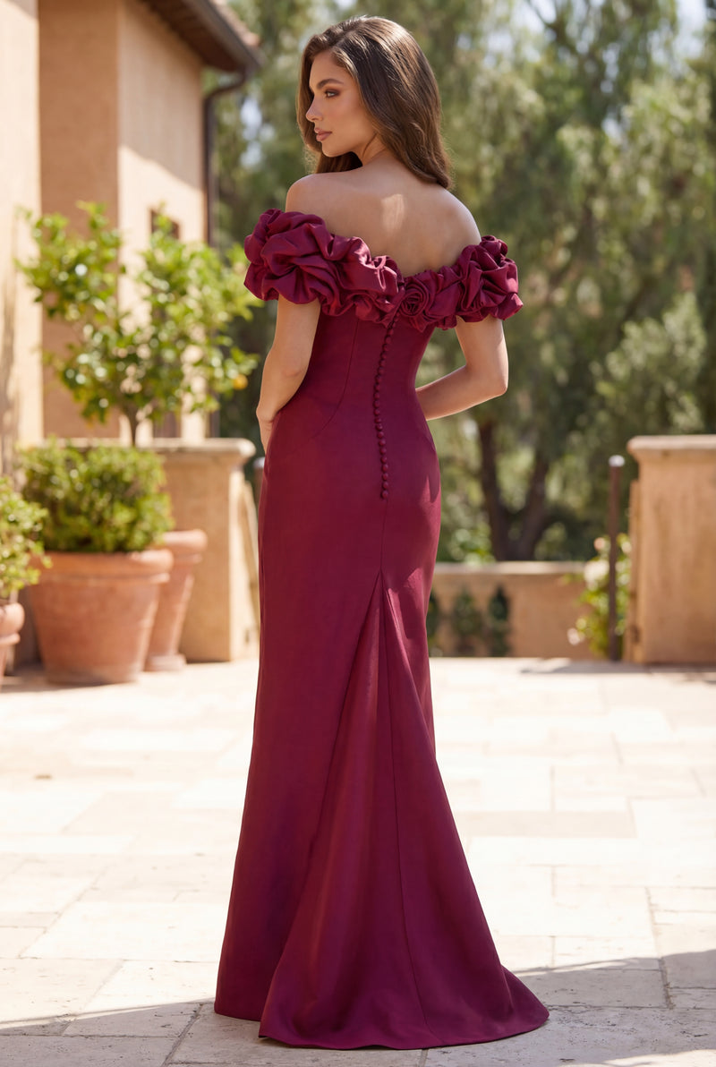 Kos Couture Ruffled Sleeve Long Formal Evening Dress