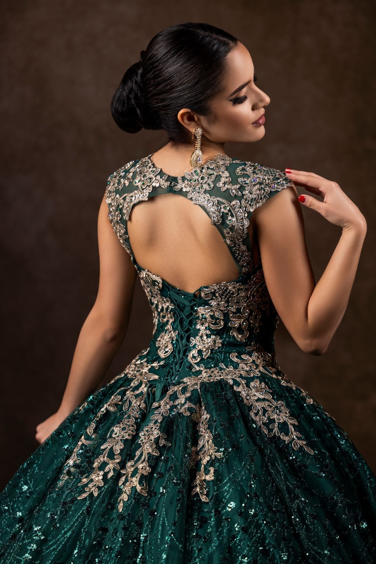 Kos Couture Long Cap Sleeve Quinceanera Ball Gown