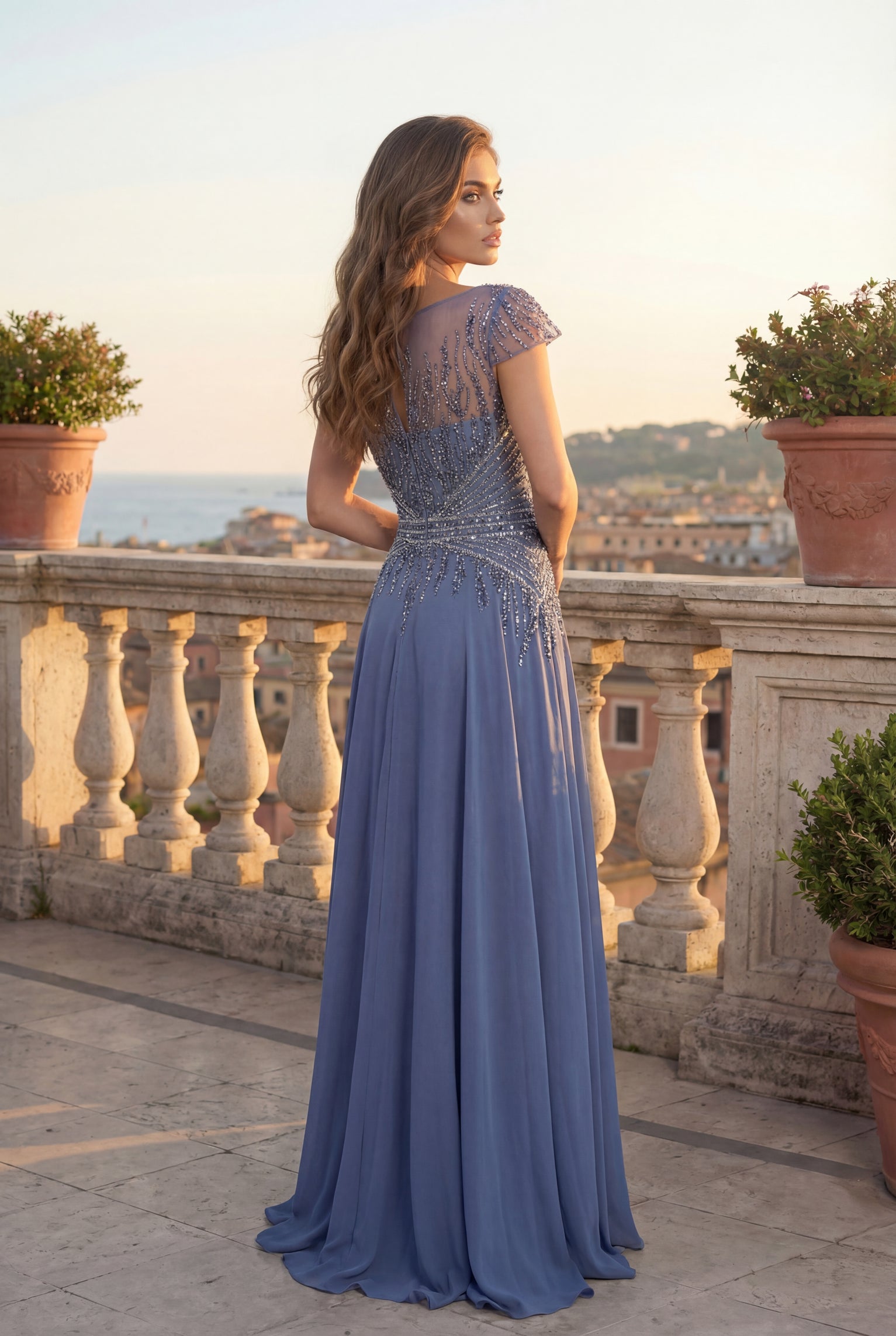 Kos Couture Beaded Bodice Long Formal A Line Evening Dress