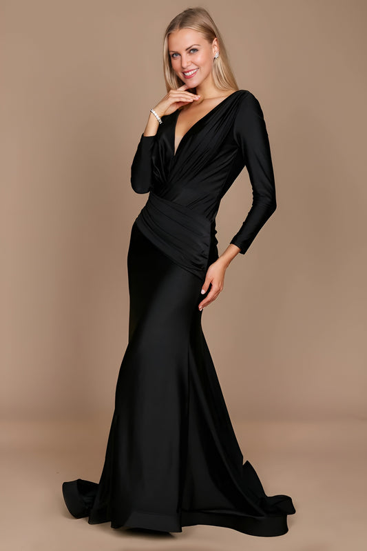 Kos Couture 1240 Long Sophisticated Sleeve Formal Fitted Evening Dress Black