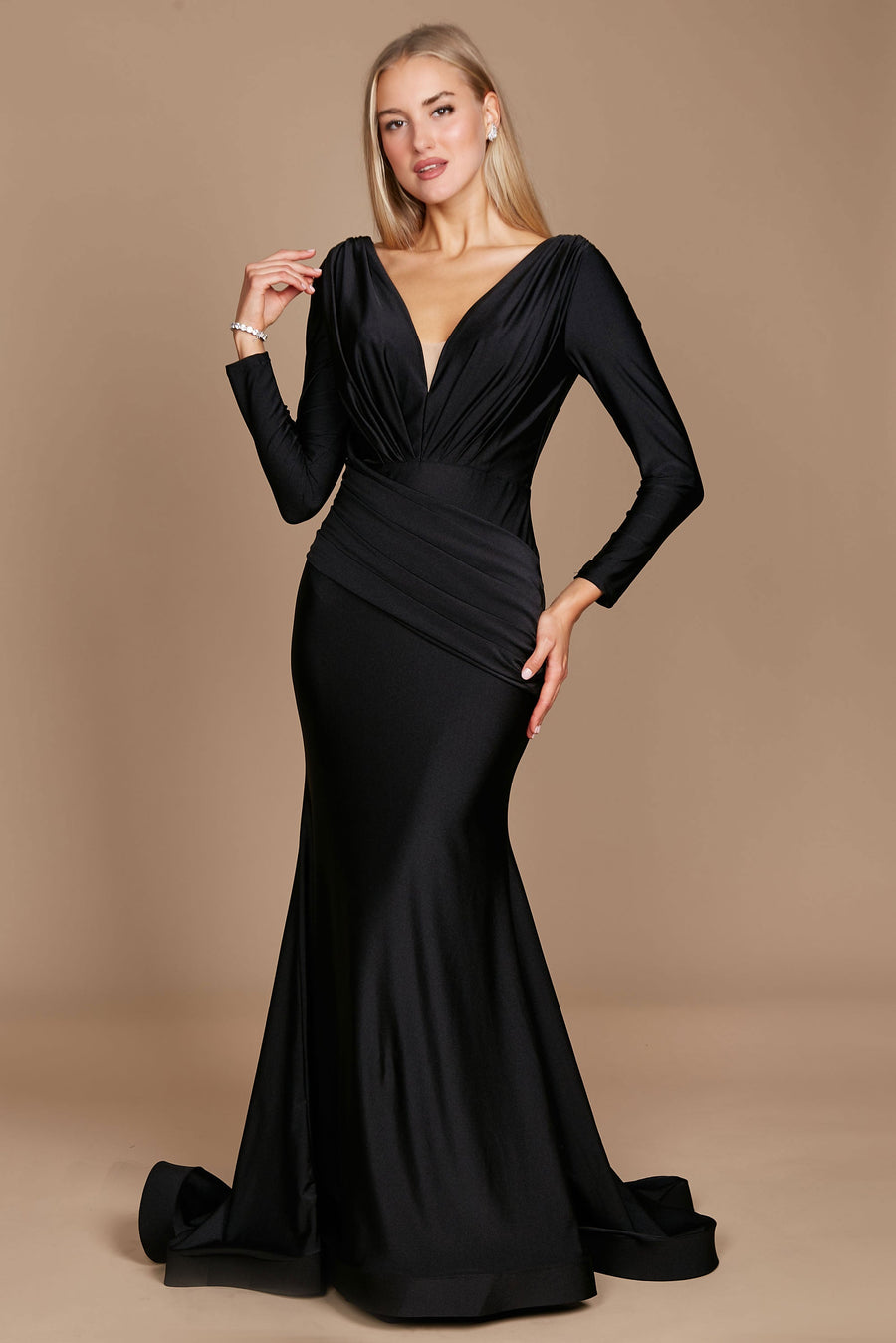 Kos Couture Long Sleeve Formal Fitted Evening Dress