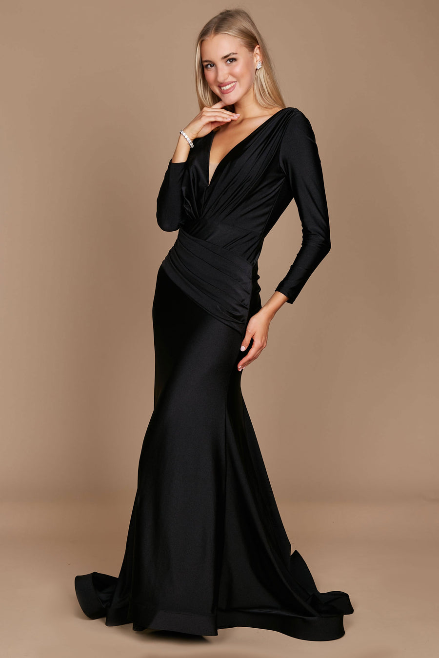Kos Couture Long Sleeve Formal Fitted Evening Dress