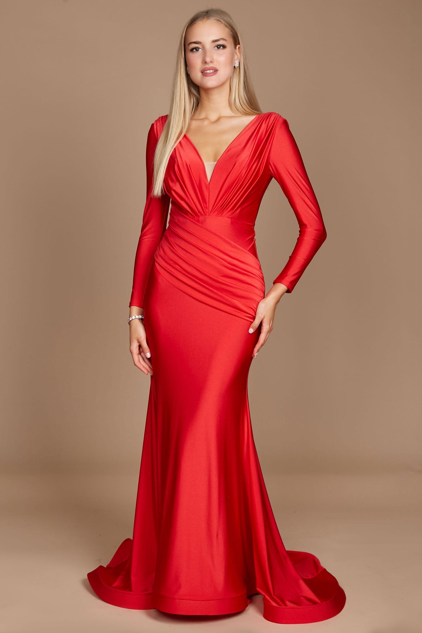 Kos Couture Long Sleeve Formal Fitted Evening Dress