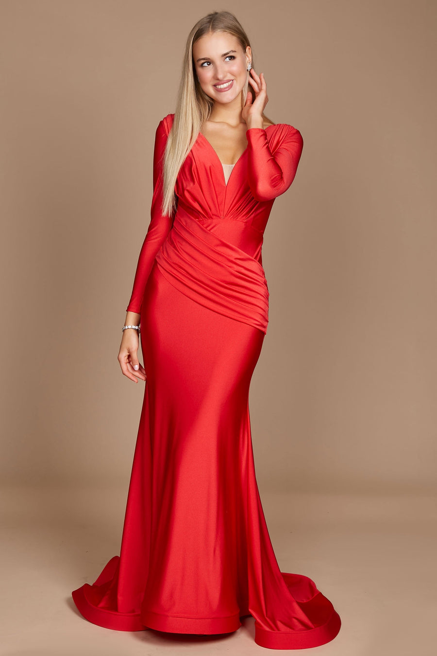 Kos Couture Long Sleeve Formal Fitted Evening Dress