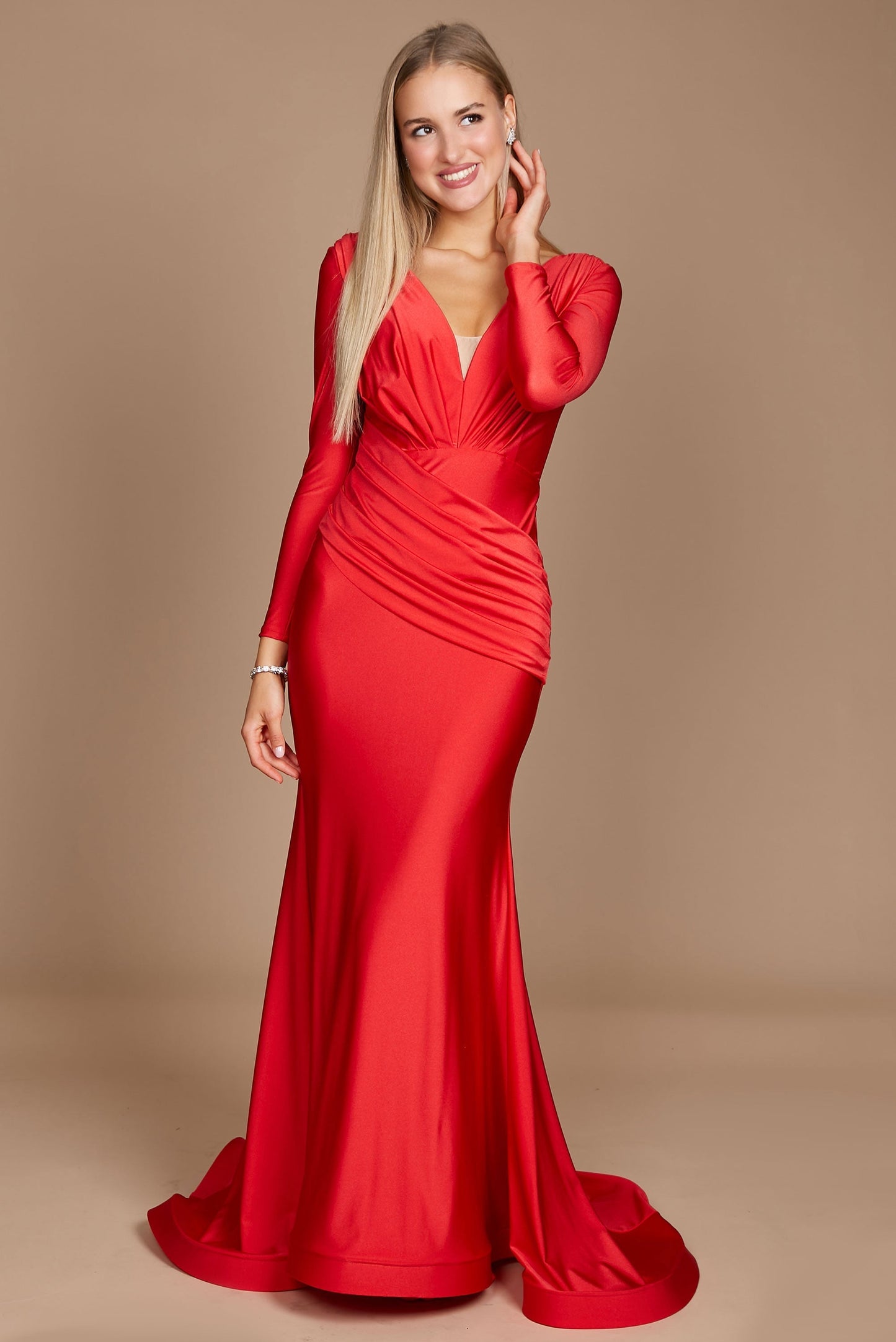 Kos Couture Long Sleeve Formal Fitted Evening Dress