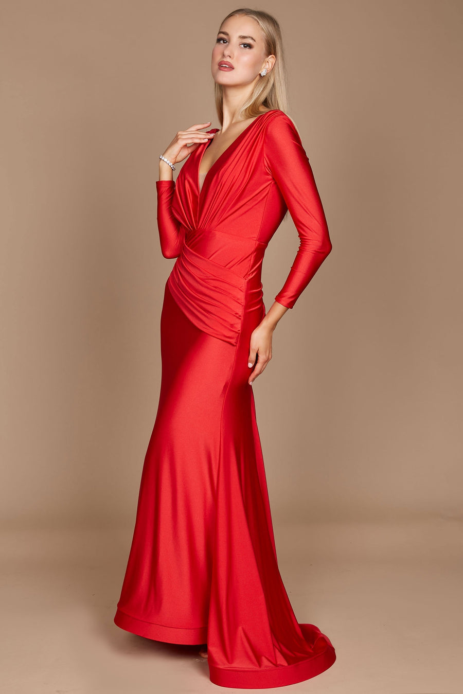 Kos Couture Long Sleeve Formal Fitted Evening Dress