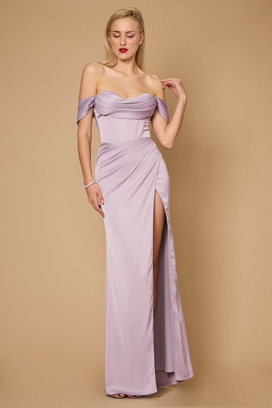 Kos Couture Corset Satin Formal Evening Dress